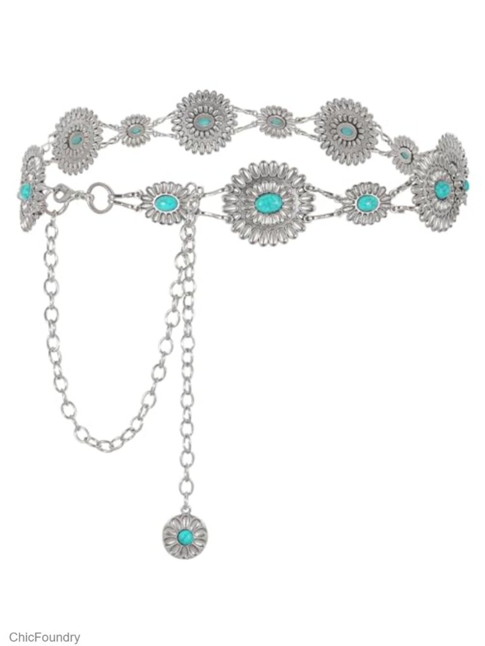 Western Concho Chain Belt Turquoise Metal Waist Belt